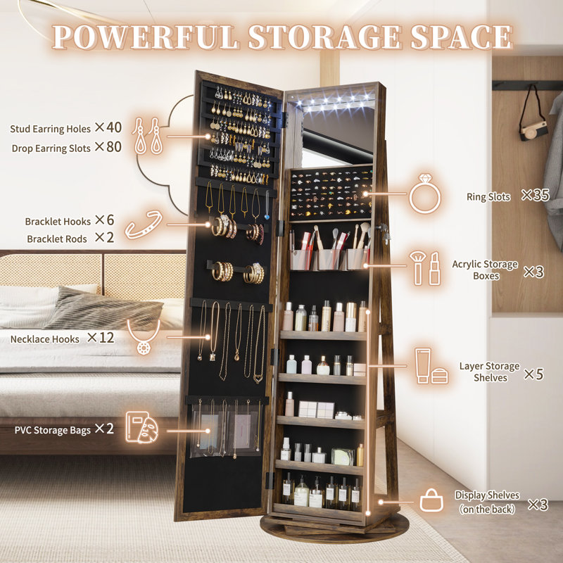 Loon Peak® Chrisney 21.6'' Wide Jewelry Armoire with Mirror & Reviews